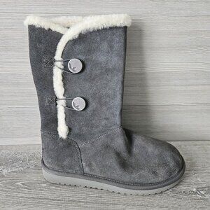 Koolaburra By UGG Kinslei Tall Suede Sheepskin Boots Gray Womens US Size 7 EU 38